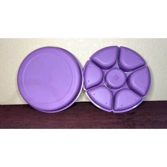 Vintage Purple Tupperware 6 Serving Center Large Divided Veggie Party Dip Bowl - Picture 4 of 4